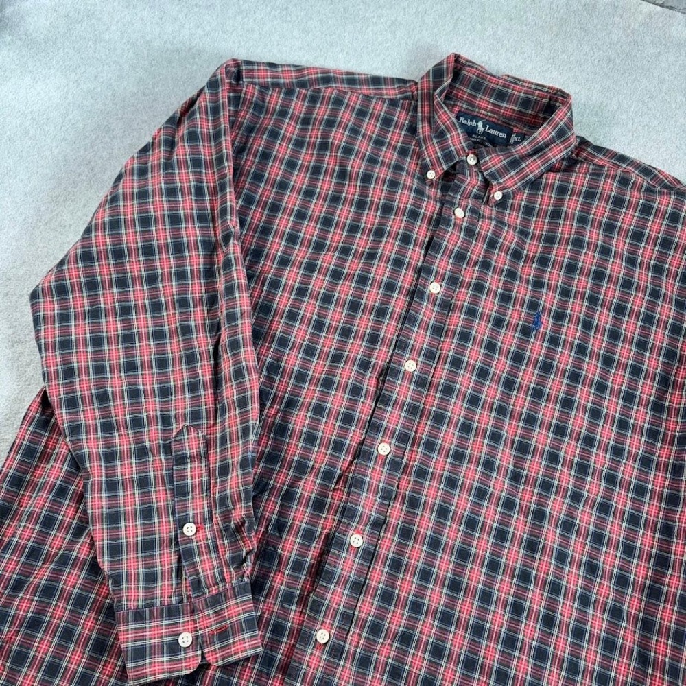 Ralph Lauren Blake Button Down Shirt Mens XL Red Black Plaid Cotton Long Sleeve